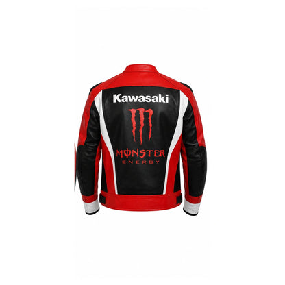 Kawasaki Motorcycle Leather Racing Jacket Black Red