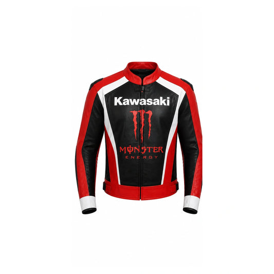 Kawasaki Motorcycle Leather Racing Jacket Black Red