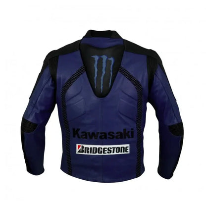 Kawasaki Racing Motorcycle Leather Jacket Blue & Black