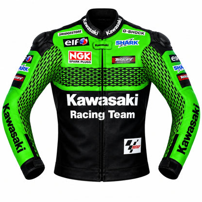 Kawasaki Racing Team Motorcycle Leather Jacket – Green & Black Racing Jacket