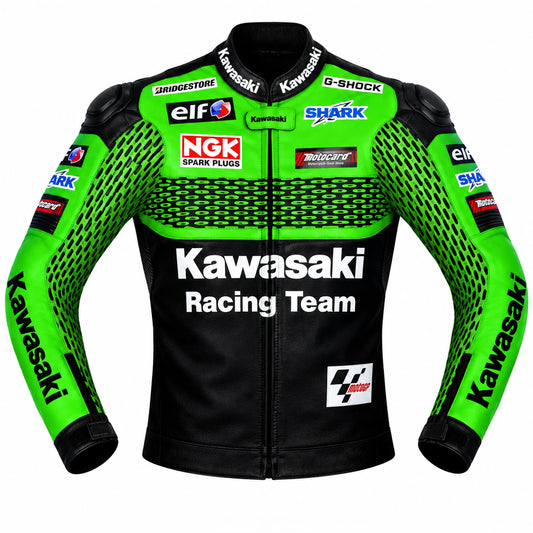 Kawasaki Racing Team Motorcycle Leather Jacket – Green & Black Racing Jacket