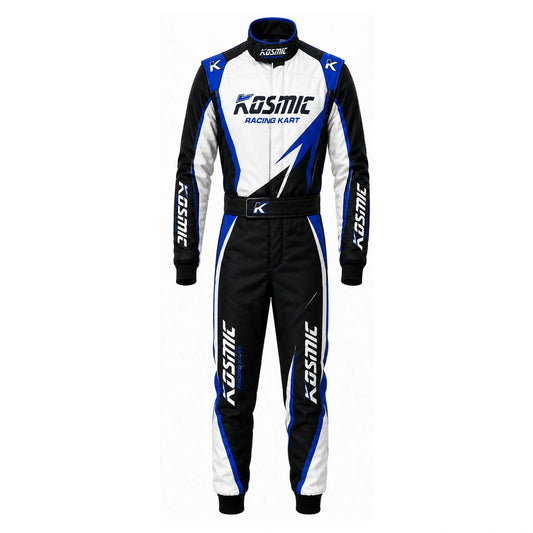 Kosmic Karting Suit – Black, White & Blue Racing Suit