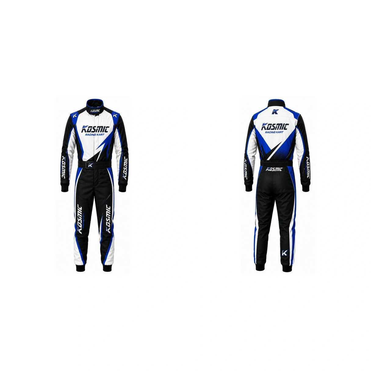 Kosmic Karting Suit – Black, White & Blue Racing Suit