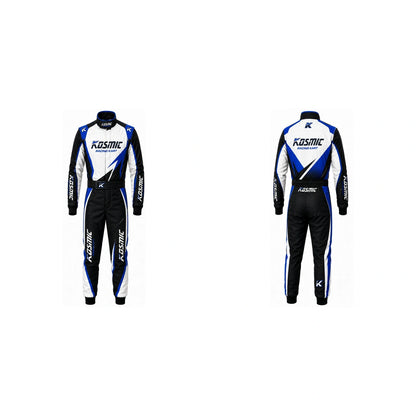 Kosmic Karting Suit – Black, White & Blue Racing Suit