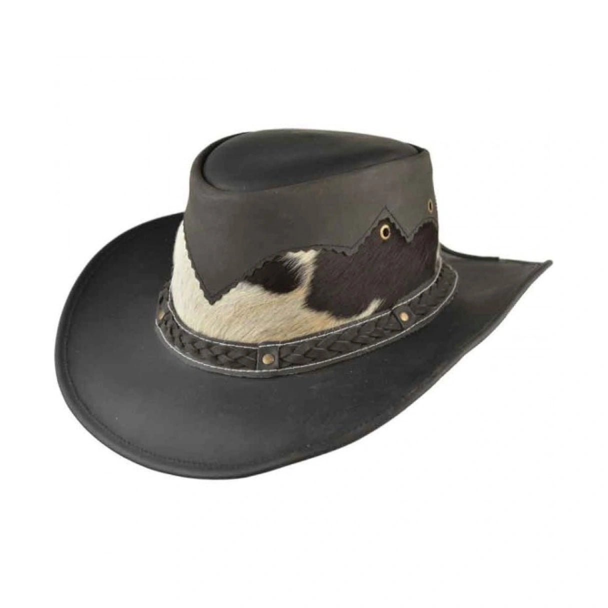 Black Leather Western Cowboy Hat with Cowhide Band – Stylish Ranch Hat