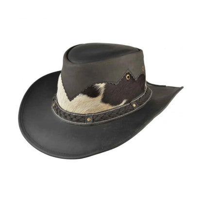 Black Leather Western Cowboy Hat with Cowhide Band – Stylish Ranch Hat