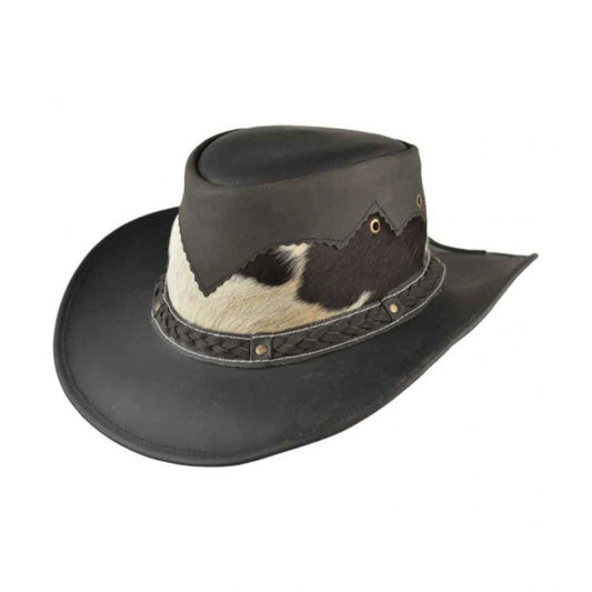 Black Leather Western Cowboy Hat with Cowhide Band – Stylish Ranch Hat