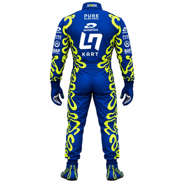 L7 Kart blue neon yellow karting racing suit back view