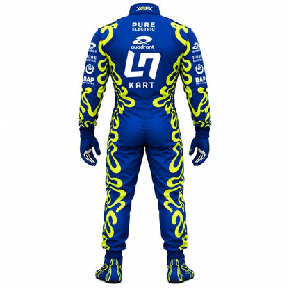 L7 Kart blue neon yellow karting racing suit back view