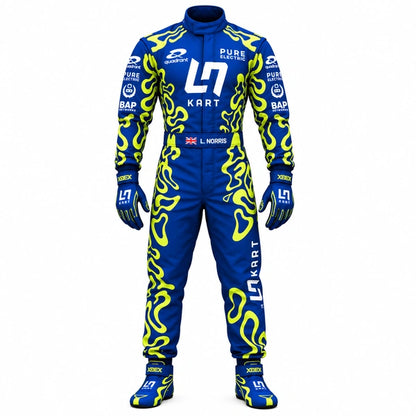L7 Kart blue neon yellow go kart racing suit front view