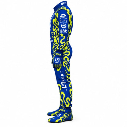 L7 Kart blue neon yellow racing suit right side profile