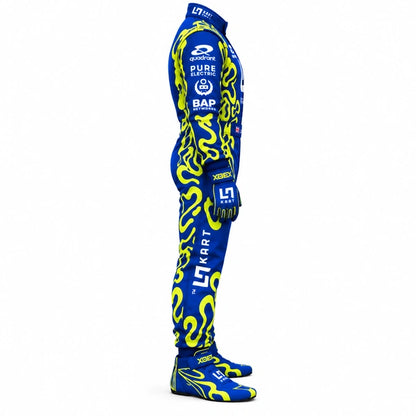 L7 Kart blue neon yellow racing suit left side profile