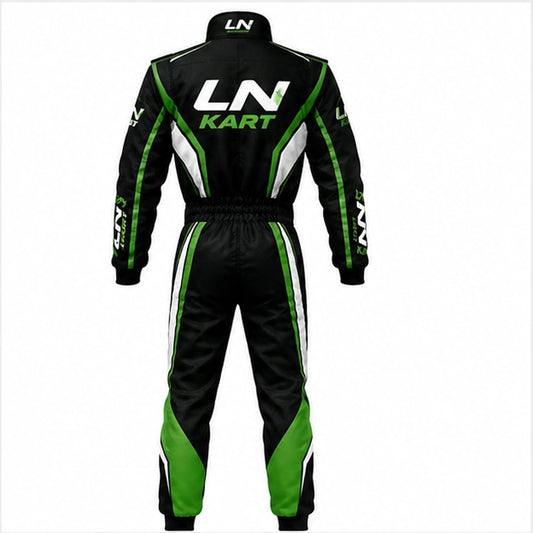 LN Kart Racing Suit Black Green & White – Professional Go-Kart Racing Suit