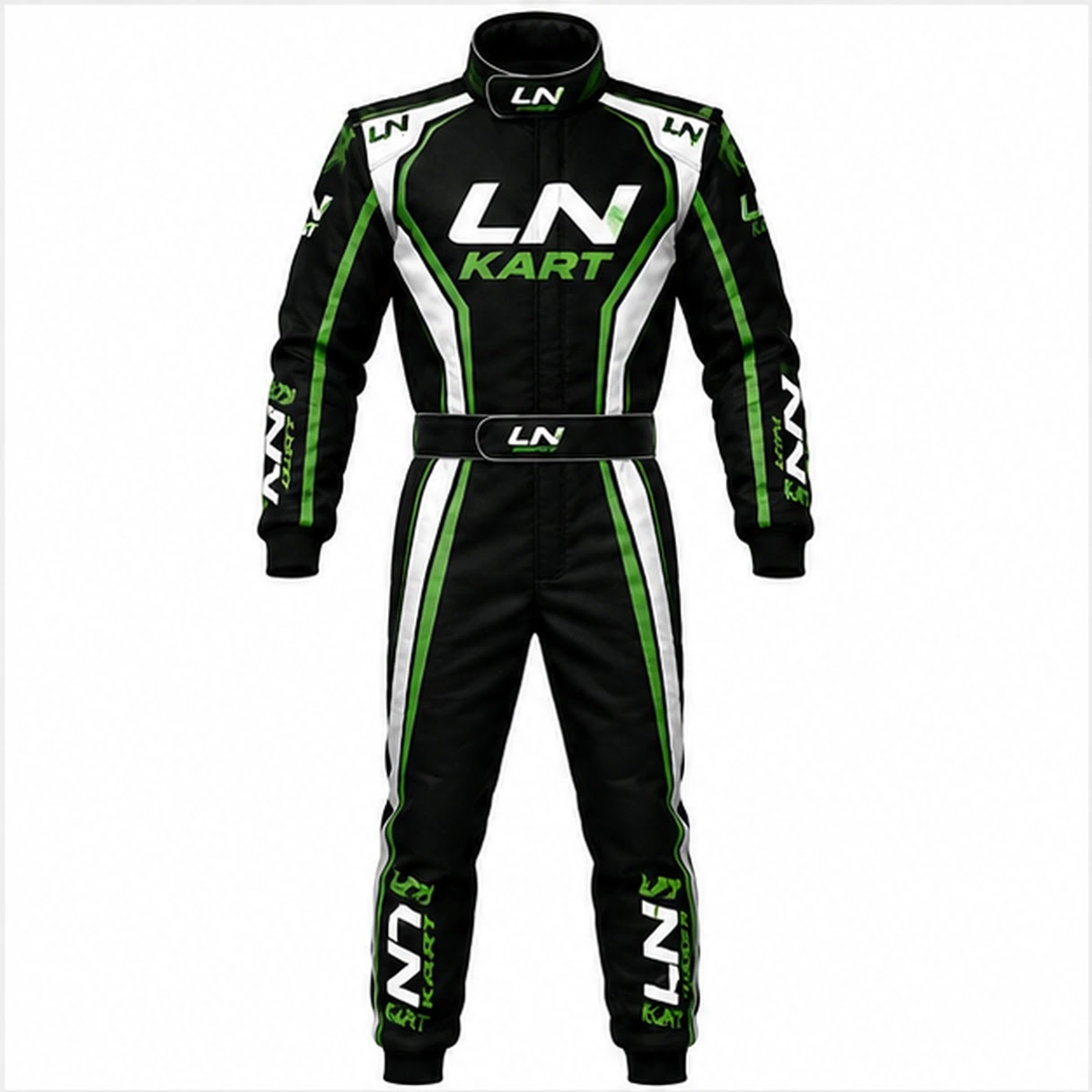 LN Kart Racing Suit Black Green & White – Professional Go-Kart Racing Suit