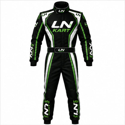 LN Kart Racing Suit Black Green & White – Professional Go-Kart Racing Suit