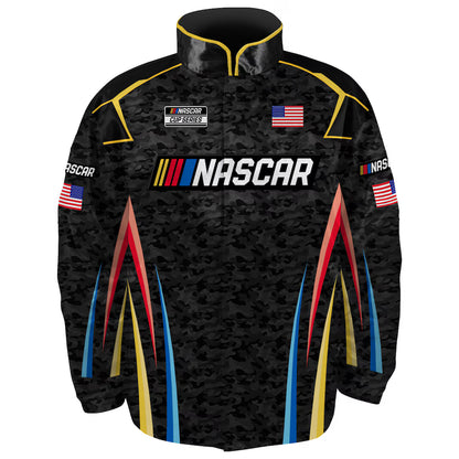 Men's NASCAR Checkered Flag Sports Black Full-Snap Nylon Uniform Jacket | Official Racing Jacket