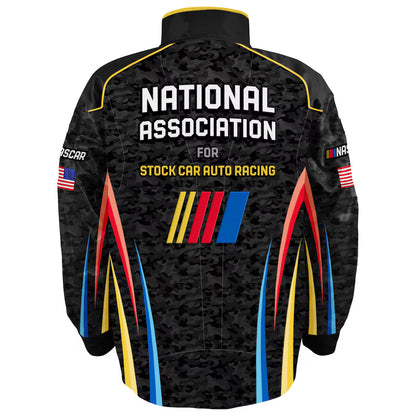 Men's NASCAR Checkered Flag Sports Black Full-Snap Nylon Uniform Jacket | Official Racing Jacket