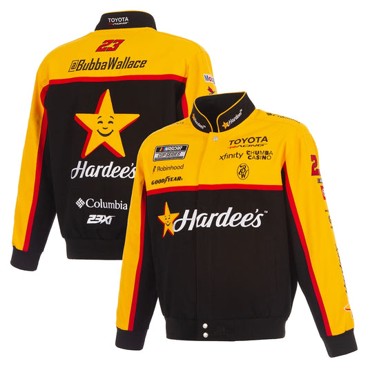 Men's Bubba Wallace JH Design Black 2026 Hardee's Full-Snap Twill Racing Jacket | Official NASCAR Team Jacket