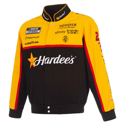 Men's Bubba Wallace JH Design Black 2026 Hardee's Full-Snap Twill Racing Jacket | Official NASCAR Team Jacket