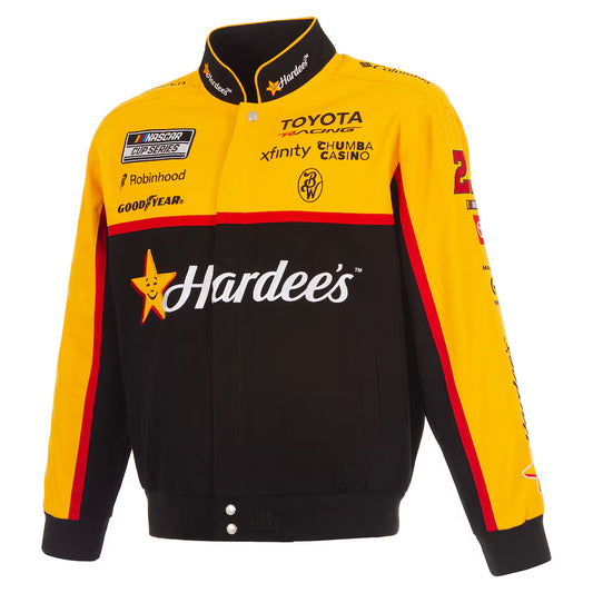 Men's Bubba Wallace JH Design Black 2026 Hardee's Full-Snap Twill Racing Jacket | Official NASCAR Team Jacket