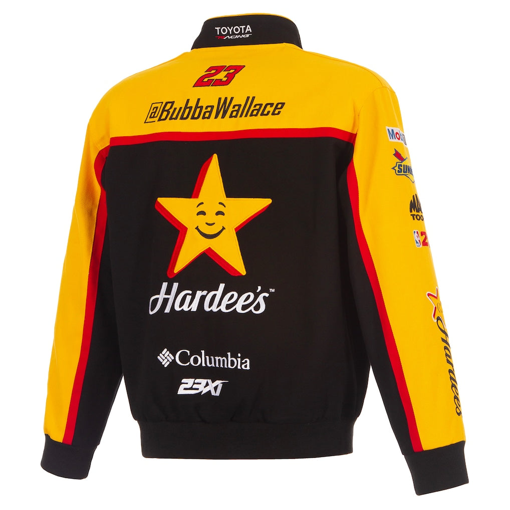 Men's Bubba Wallace JH Design Black 2026 Hardee's Full-Snap Twill Racing Jacket | Official NASCAR Team Jacket