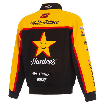 Men's Bubba Wallace JH Design Black 2026 Hardee's Full-Snap Twill Racing Jacket | Official NASCAR Team Jacket