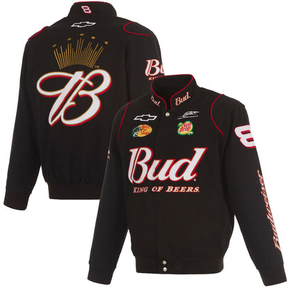 Men's Dale Earnhardt Jr. JH Design Black Budweiser Full-Snap Twill Jacket | Official NASCAR Racing Jacket