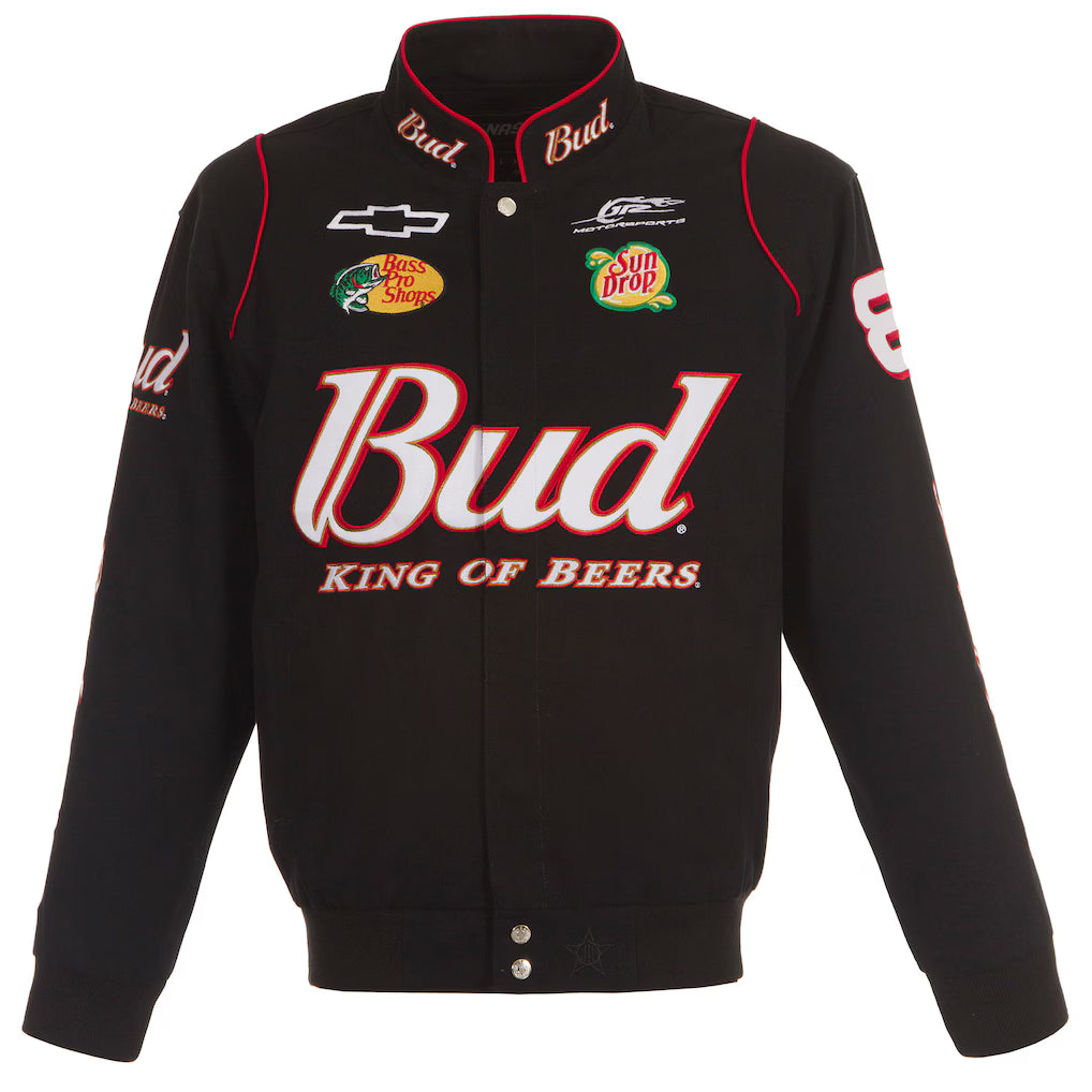 Men's Dale Earnhardt Jr. JH Design Black Budweiser Full-Snap Twill Jacket | Official NASCAR Racing Jacket