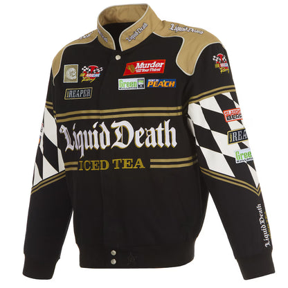 Men's NASCAR JH Design Black Liquid Death Full-Snap Twill Uniform Jacket | Official Racing Team Varsity Jacket