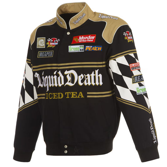 Men's NASCAR JH Design Black Liquid Death Full-Snap Twill Uniform Jacket | Official Racing Team Varsity Jacket