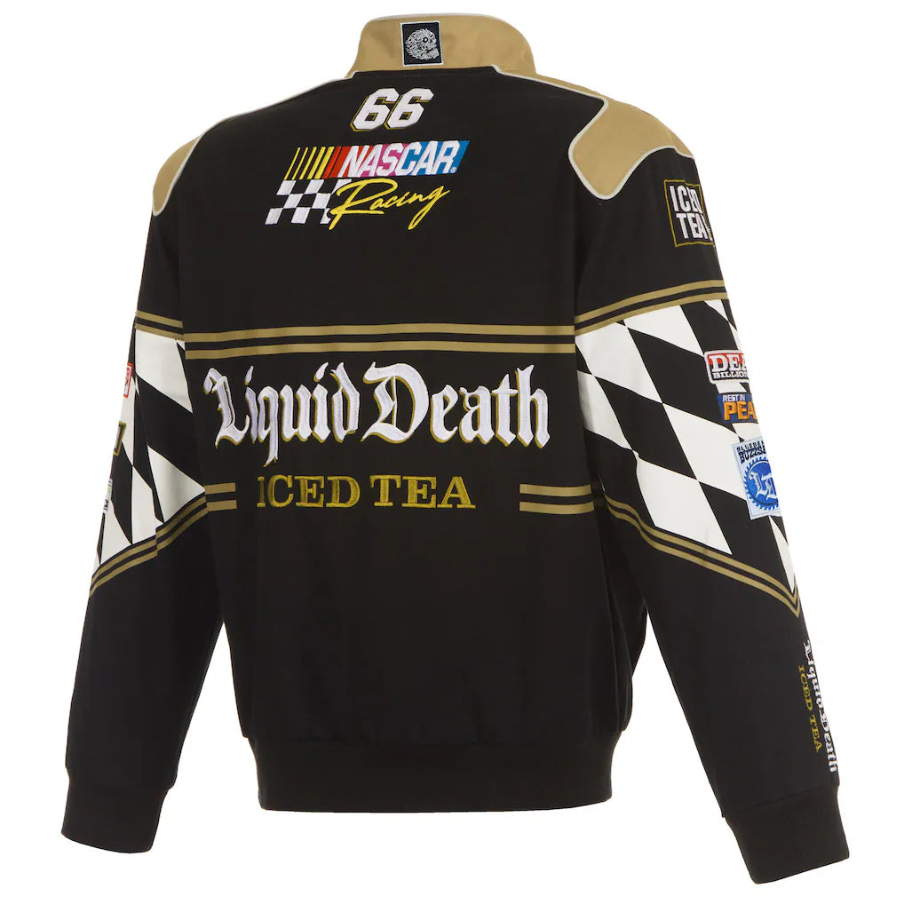 Men's NASCAR JH Design Black Liquid Death Full-Snap Twill Uniform Jacket | Official Racing Team Varsity Jacket