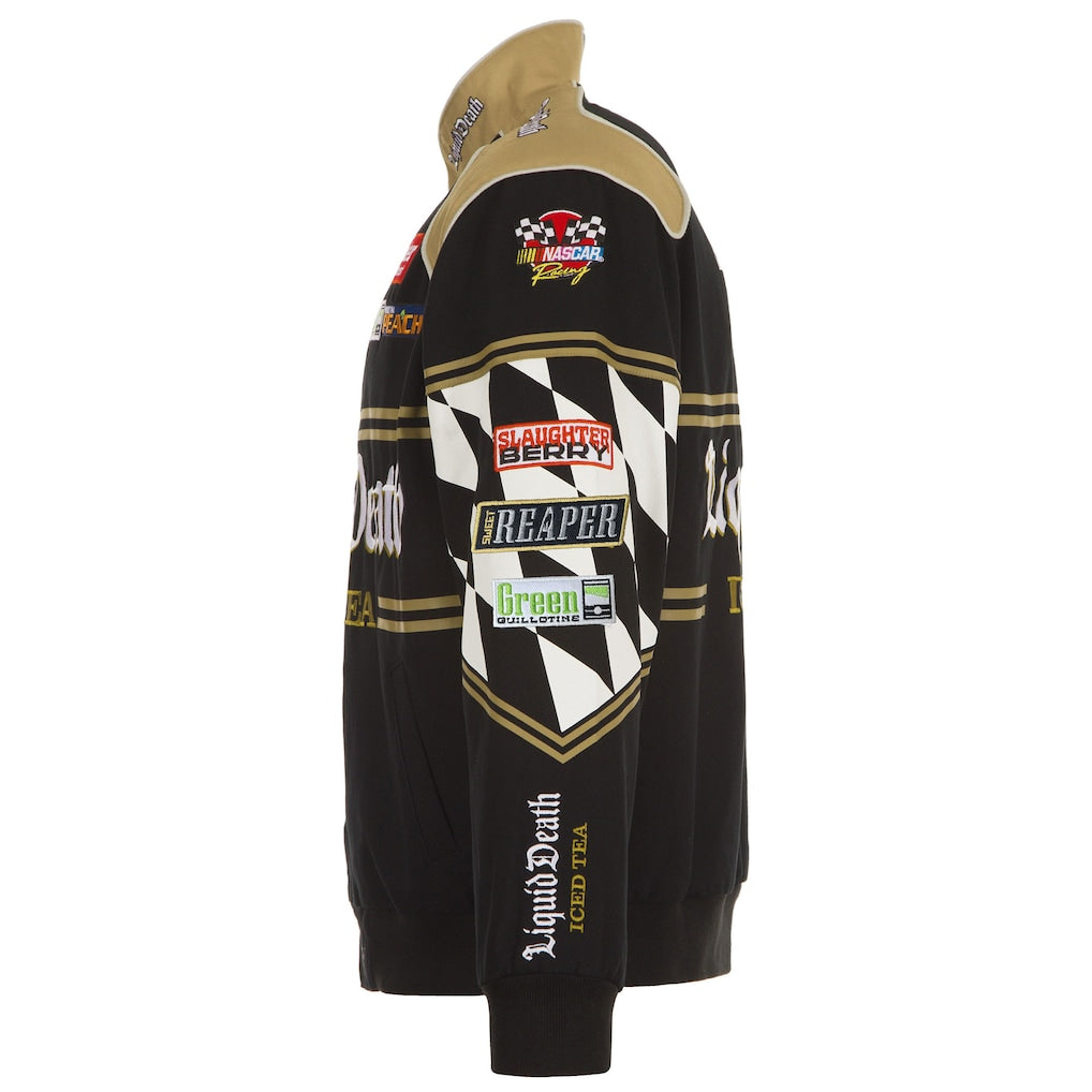 Men's NASCAR JH Design Black Liquid Death Full-Snap Twill Uniform Jacket | Official Racing Team Varsity Jacket