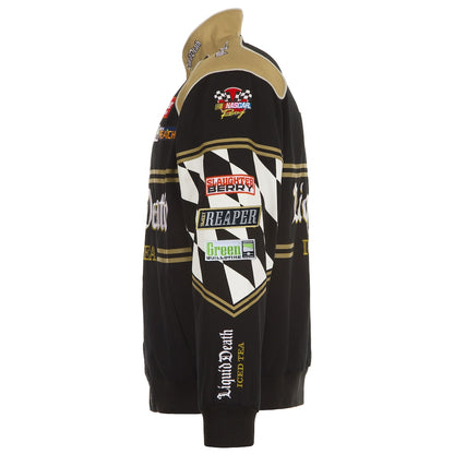 Men's NASCAR JH Design Black Liquid Death Full-Snap Twill Uniform Jacket | Official Racing Team Varsity Jacket