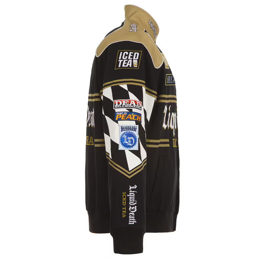 Men's NASCAR JH Design Black Liquid Death Full-Snap Twill Uniform Jacket | Official Racing Team Varsity Jacket