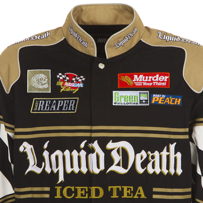 Men's NASCAR JH Design Black Liquid Death Full-Snap Twill Uniform Jacket | Official Racing Team Varsity Jacket