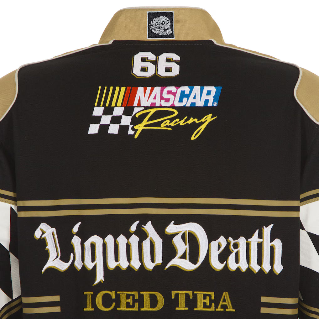 Men's NASCAR JH Design Black Liquid Death Full-Snap Twill Uniform Jacket | Official Racing Team Varsity Jacket