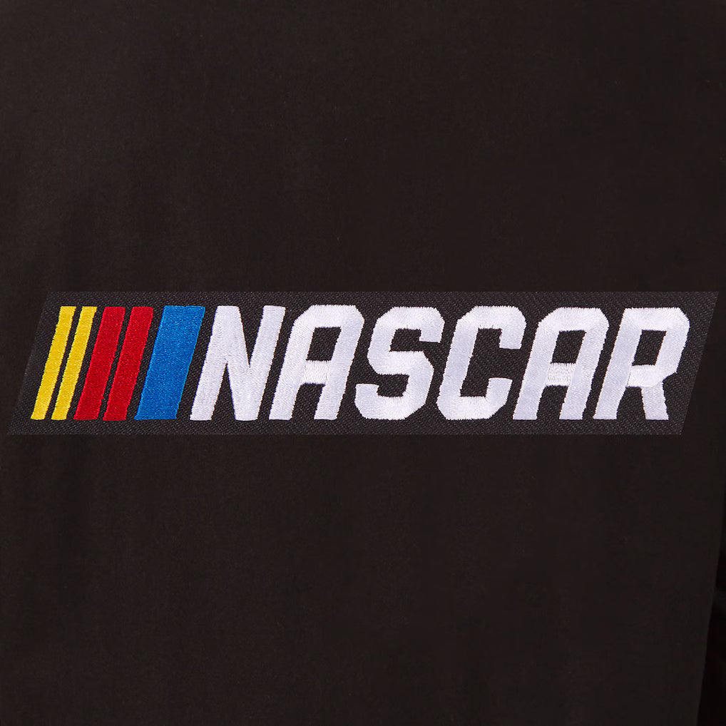 Men's NASCAR JH Design Black Wool & Leather Varsity Jacket | Premium Racing Letterman Jacket