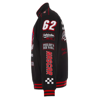 Men's JH Design Black Rolling Stones x NASCAR Full-Snap Twill Racing Jacket | Official Motorsport Varsity Jacket
