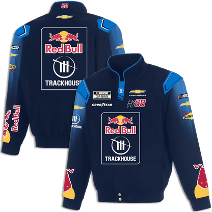 Men's Connor Zilisch JH Design Navy 2026 Trackhouse Red Bull Full-Snap Twill Racing Jacket | Official NASCAR Jacket