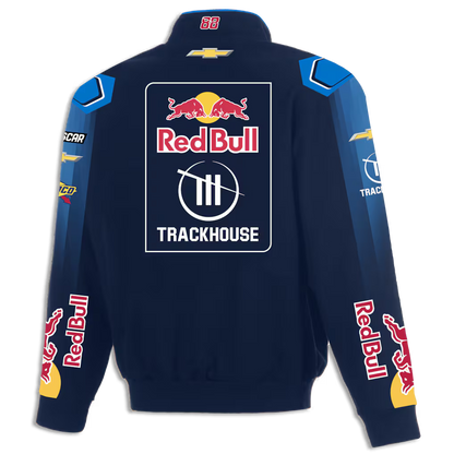 Men's Connor Zilisch JH Design Navy 2026 Trackhouse Red Bull Full-Snap Twill Racing Jacket | Official NASCAR Jacket