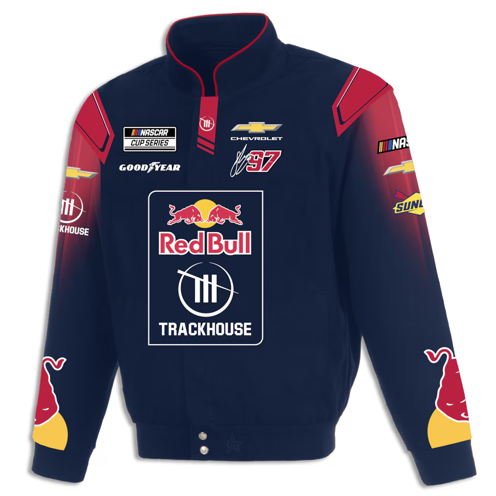 Men's Shane van Gisbergen JH Design Navy 2026 Trackhouse Red Bull Full-Snap Twill Racing Jacket | Official NASCAR Jacket