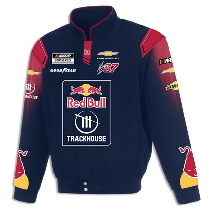 Men's Shane van Gisbergen JH Design Navy 2026 Trackhouse Red Bull Full-Snap Twill Racing Jacket | Official NASCAR Jacket