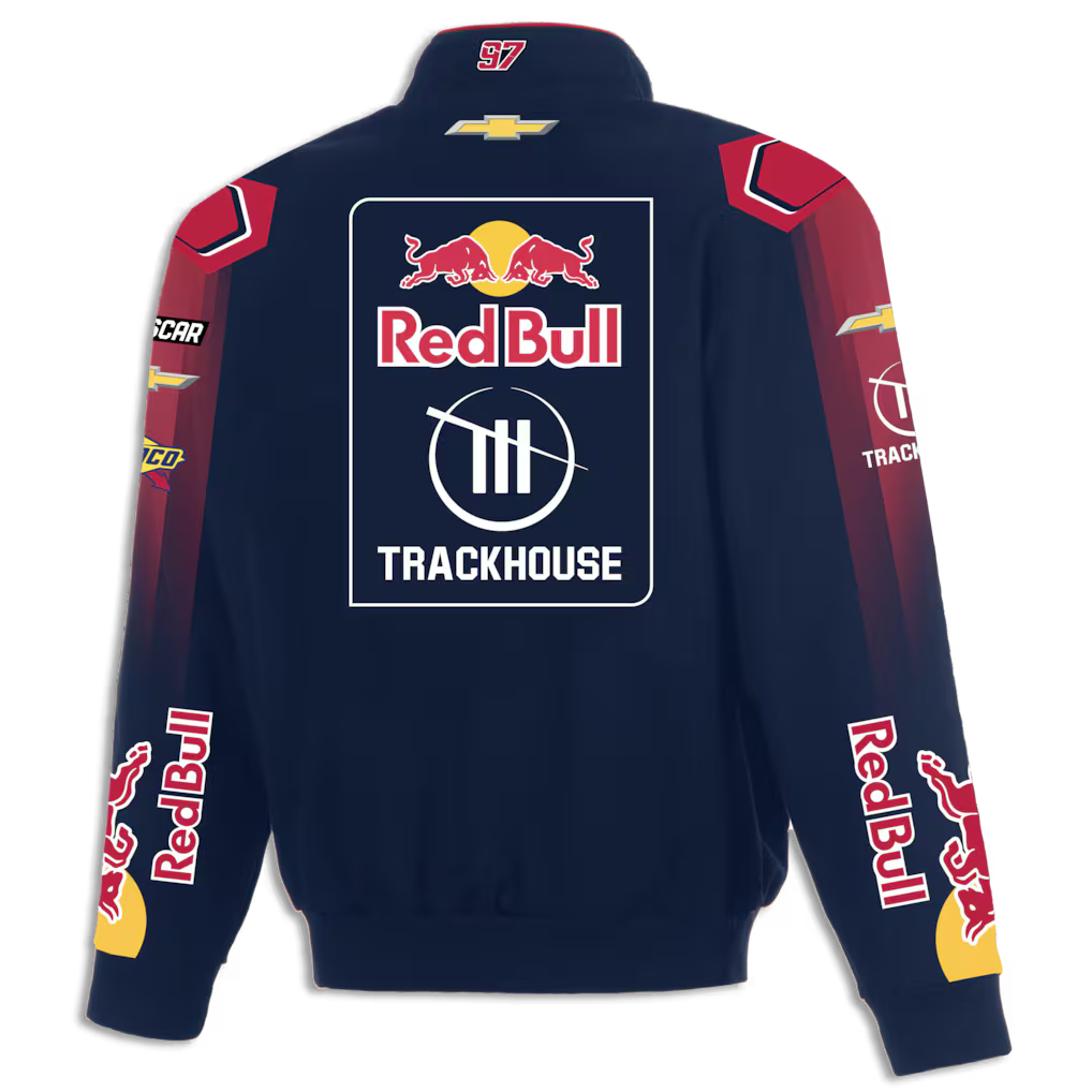 Men's Shane van Gisbergen JH Design Navy 2026 Trackhouse Red Bull Full-Snap Twill Racing Jacket | Official NASCAR Jacket