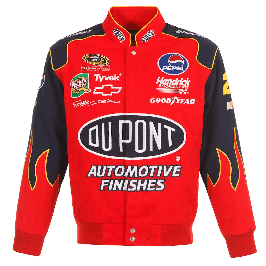 Men's Jeff Gordon JH Design Red DuPont Twill Driver Uniform Full-Snap Jacket | Official NASCAR Racing Jacket