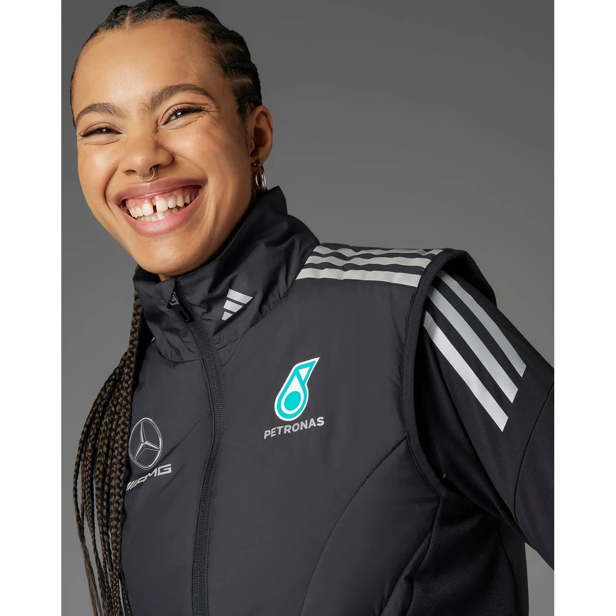 Women's 2025 Mercedes-inspired racing vest black front