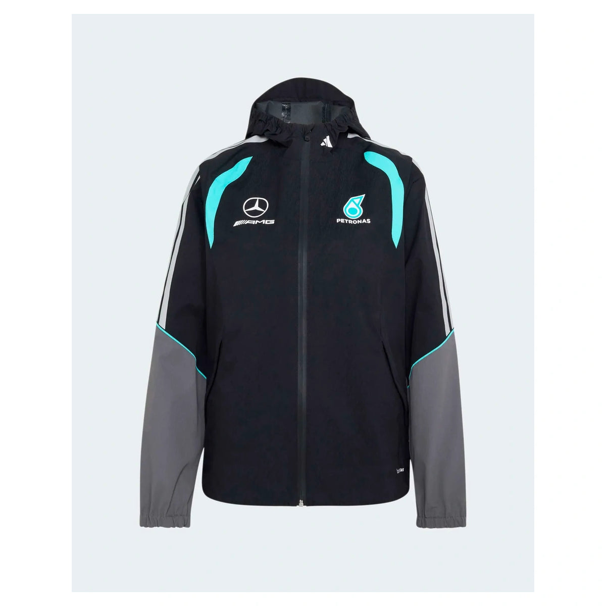 Women's Mercedes F1 mechanics rain jacket full view