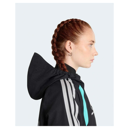 Women's Mercedes F1 mechanics rain jacket hood detail