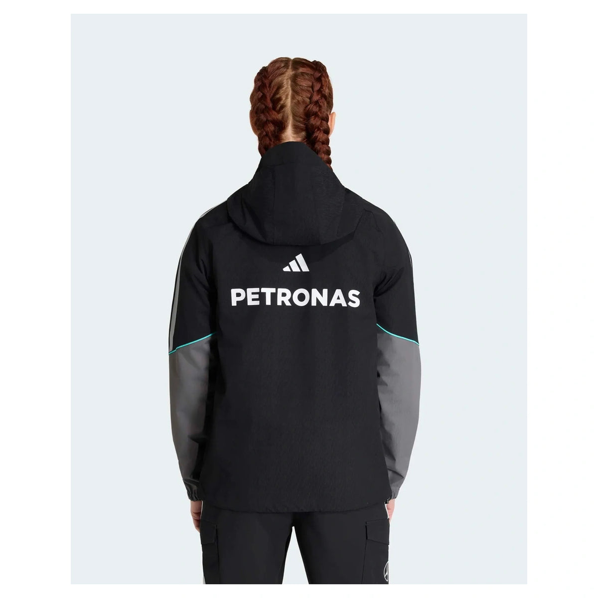 Women's 2026 Mercedes F1 rain jacket black back view