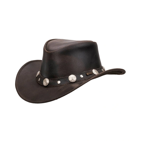 Premium Black Leather Cowboy Hat – Western Outback Hat with Concho Band