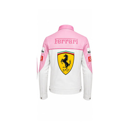 Women’s Pink White Motorcycle Leather Jacket | Racing Biker Jacket